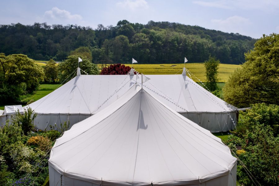 Alice and Farmer's Wigwam Marquees wedding sailcloth two marquees joined together drinks canopy