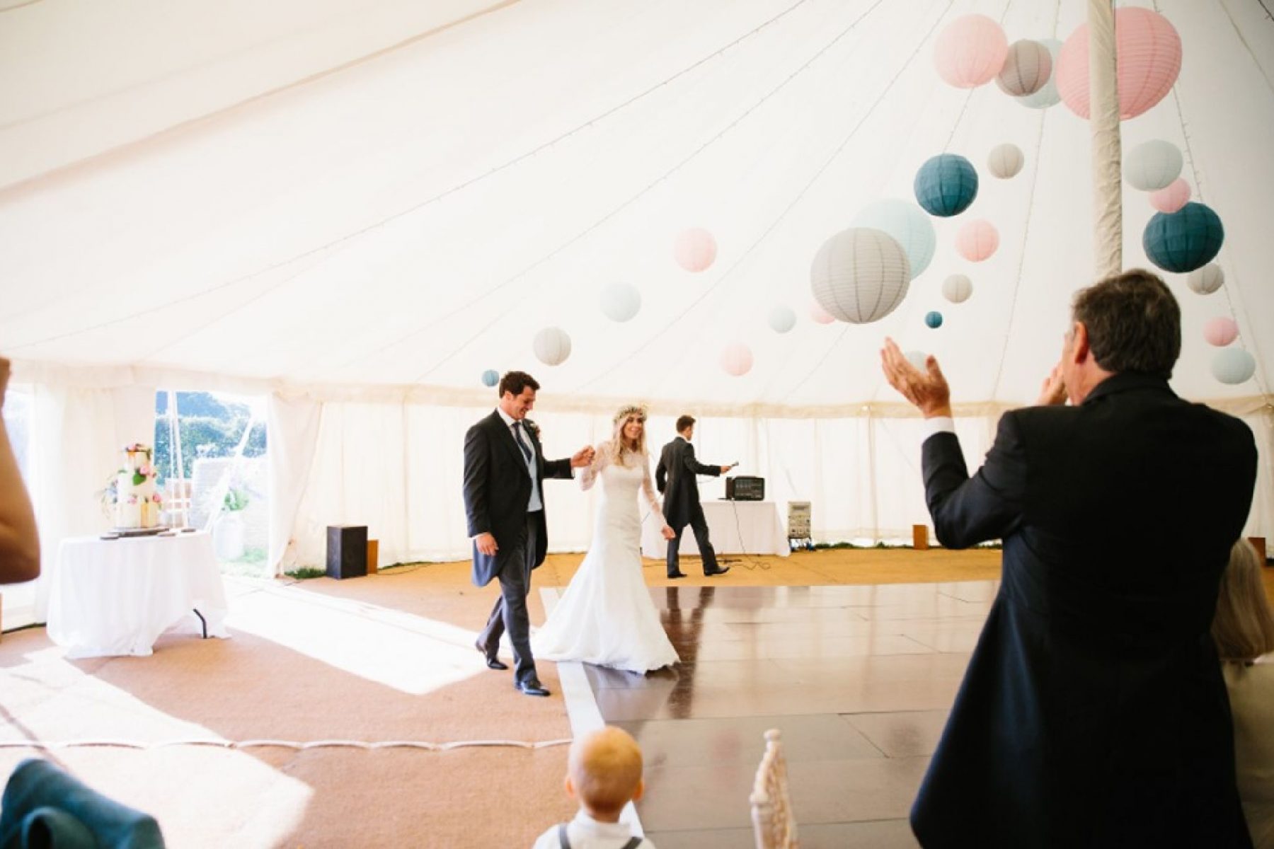 Laura and Andy's Wigwam Marquee Round Ended Sailcloth Tent Steyning Guests on Round tables