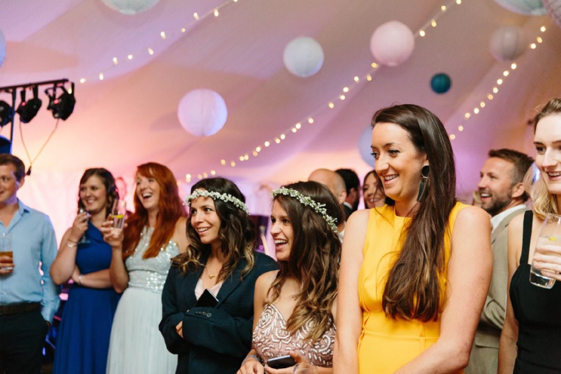 Laura and Andy's Wigwam Marquee Round Ended Sailcloth Tent Steyning Guests on Round tables