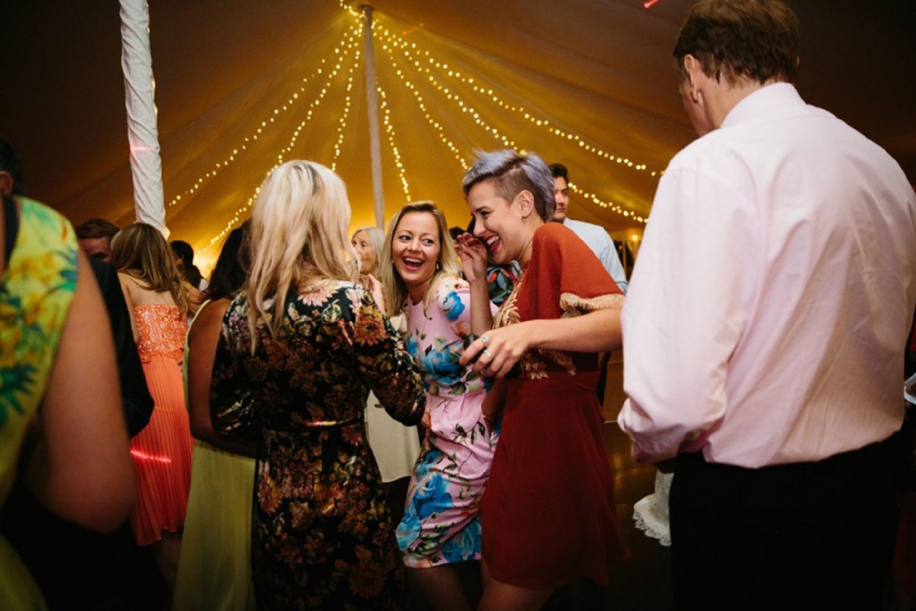 Laura and Andy's Wigwam Marquee Round Ended Sailcloth Tent Steyning Guests on Round tables