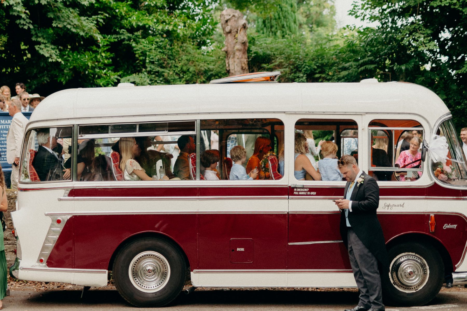 A vintage coach transported the wedding party from the Church to the Reception