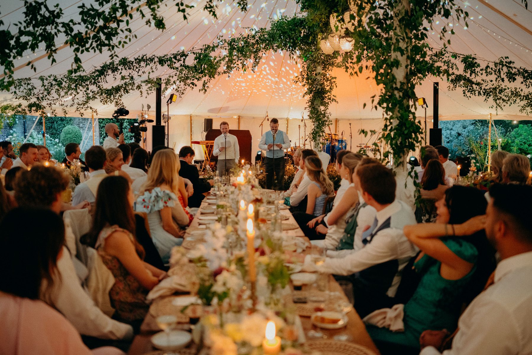Guests enjoying the reception dinner with candlelight