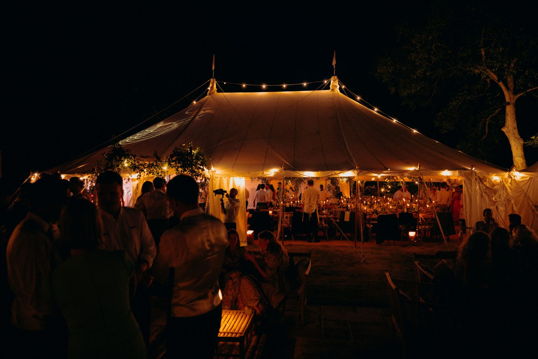 One of our favourite weddings with amazing festoon lighting over the tent and around the garden
